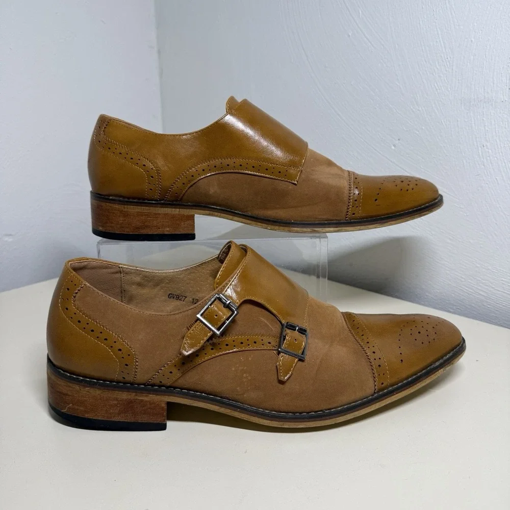 Gino Vitale Tan Double Monk Strap Dress Leather Suede Loafers / Men's Size 12